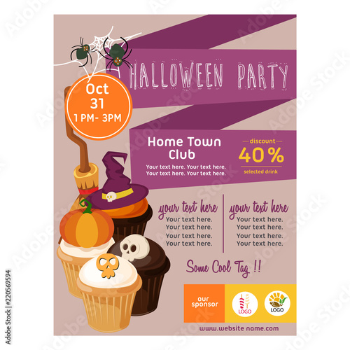 cute halloween purple poster with muffin cupcake