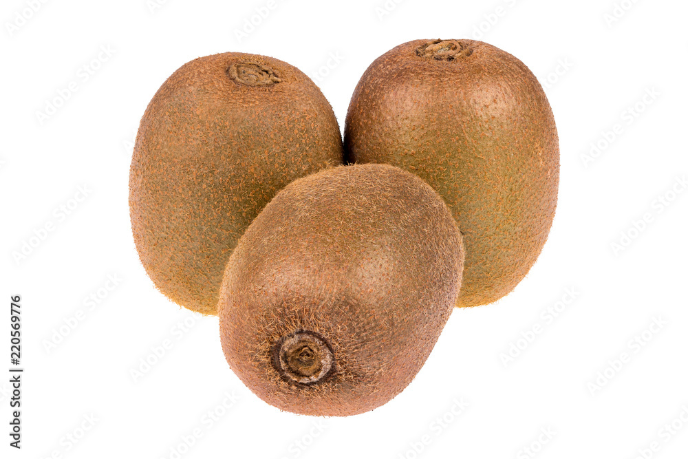 Three whole fresh and ripe Kiwi fruits isolated on white background Three whole fresh and ripe Kiwi fruits isolated on white background