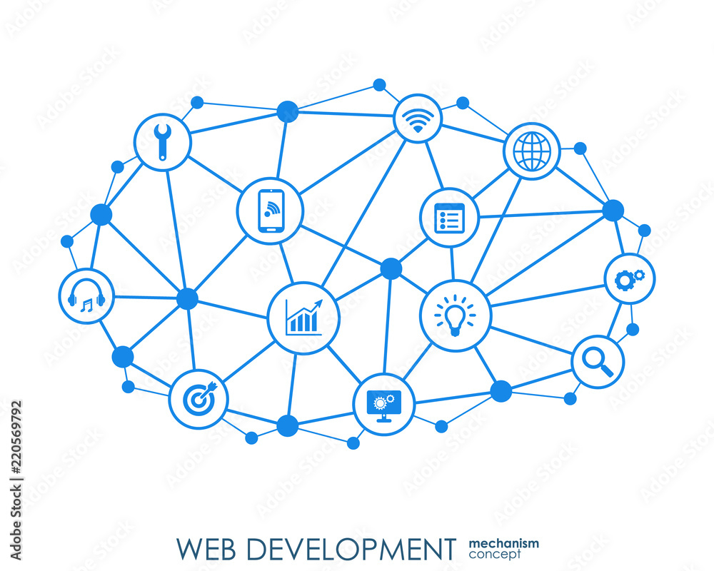 Web development progress concept. Connected graphic design line growth system. Abstract background for seo, website, app design. Vector Infograph.