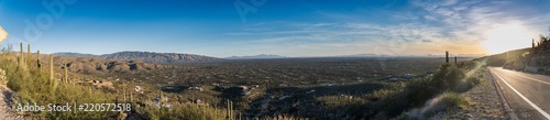 Fototapeta Naklejka Na Ścianę i Meble -  Sunset in Tucson Arizona Panorama with Road