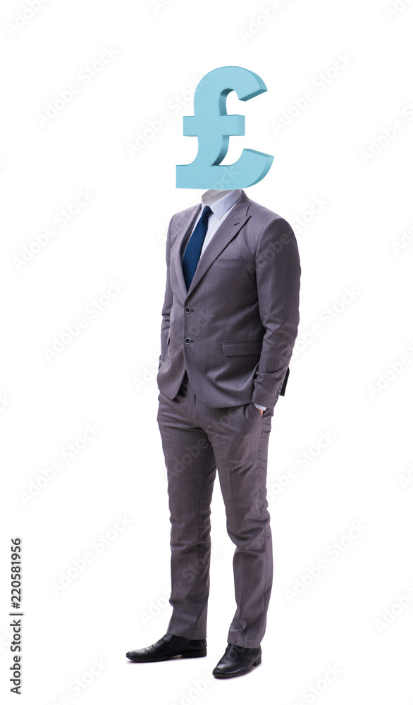 Businessman with british pound sign instead of head Businessman with british pound sign instead of head