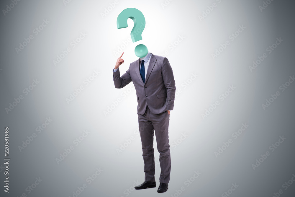 Businessman with question mark instead of his head Businessman with question mark instead of his head