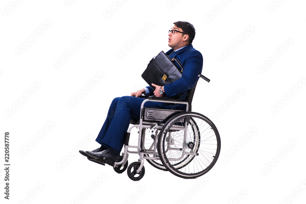 Businessman with wheelchair isolated on white background Businessman with wheelchair isolated on white background