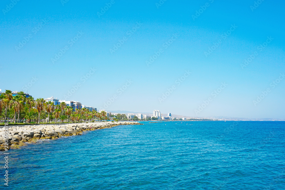 View to the long sea embankment in the Limassol city in Cyprus. Popular tourist destination