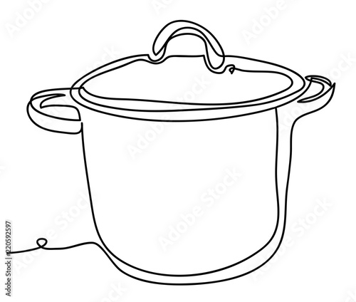 Pot icon Vector illustration isolated on white background. Continuous line drawing. Vector monochrome, drawing by lines