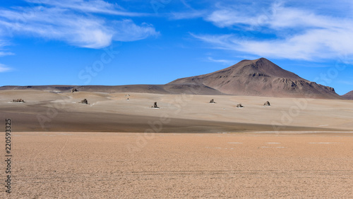 Rock formations and volcanic landscapes of the Salvador Dali Desert  Reserva Eduardo Avaroa  Sud Lipez province  Bolivia