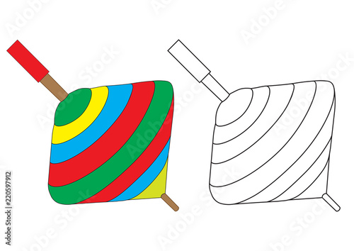 Whirligig colorful and in black with white colors, coloring page. Vector illustration.