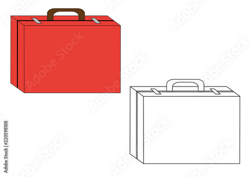 Suitcase (valise) colorful and in black and white colors, coloring page.
