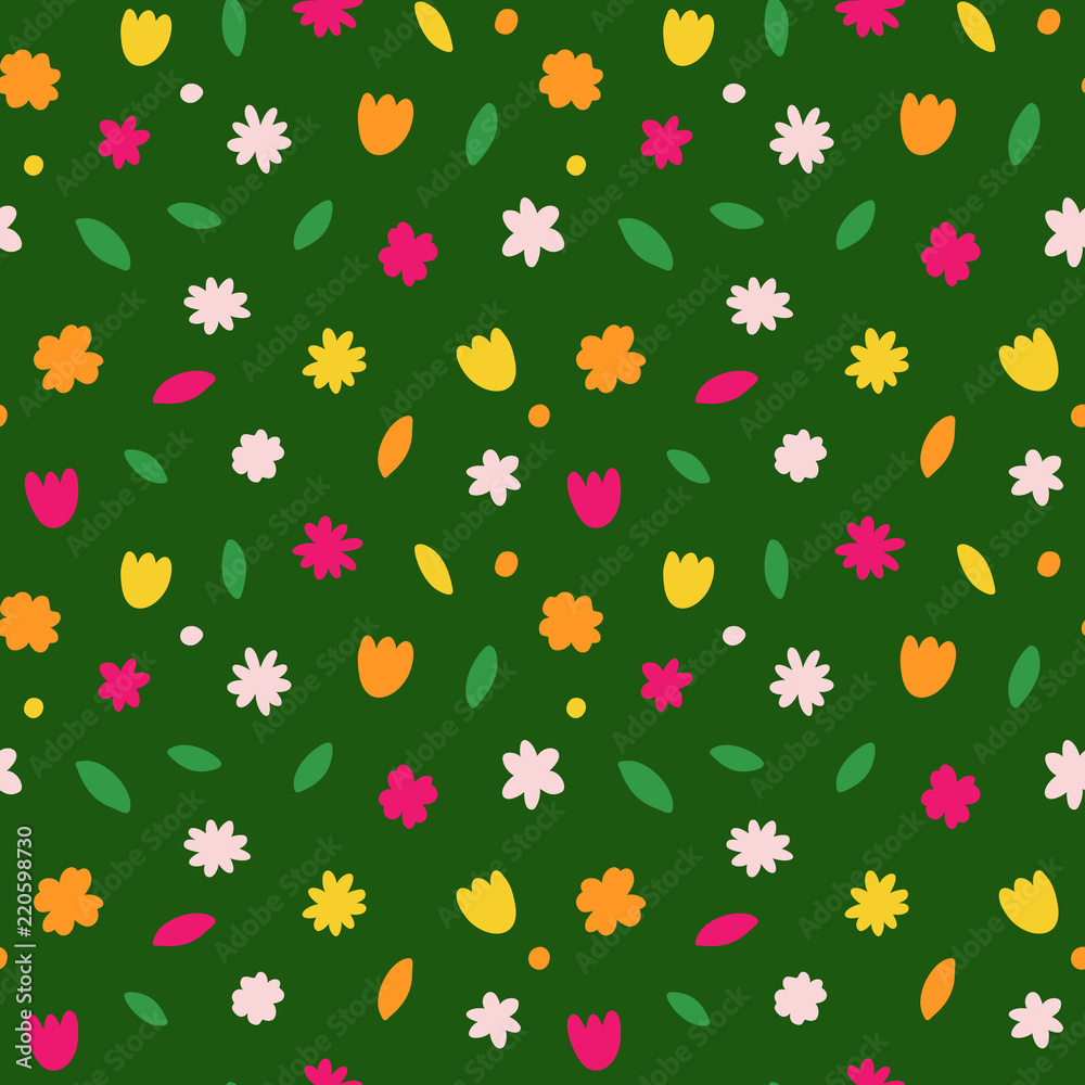 Hand drawn abstract seamless pattern. Autumn leaves background