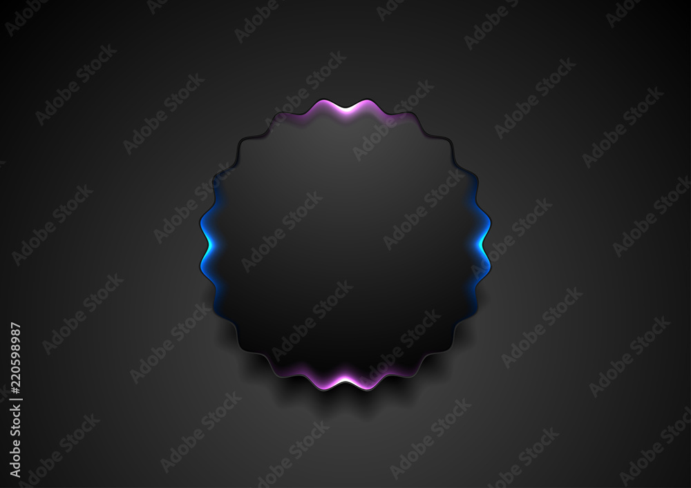 Black wavy circle badge with glowing light background