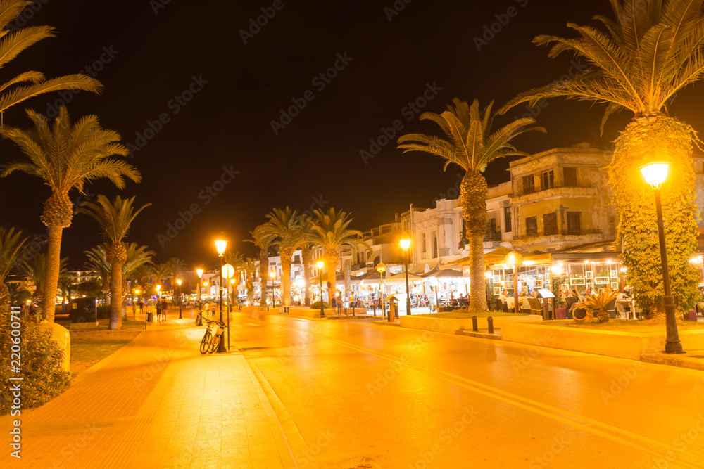 Rethymno. Crete. Pedestrian area on the promenade Eleftheriou Venizelou in the evening