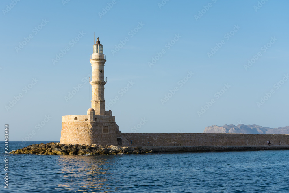 Lighthouse in the port of Chania in Crete