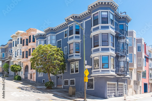 San Francisco, typical street in Russian Hill, Union Street, colorful houses
 photo