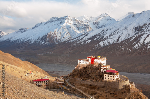 Picturesque view of the Key Gompa Monastery (4166 m) at sunset. Spiti valley, Himachal Pradesh, India. photo
