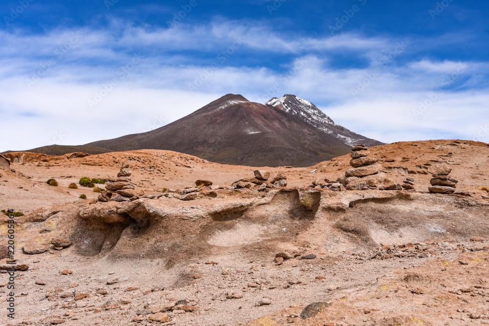 Lava rock formations of the Mirador Volcan Ollague, in the Nor Lipez Province, Uyuni, Bolivia
