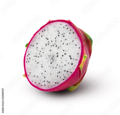 Half of ripe dragon fruit isolated on white background. with clipping path