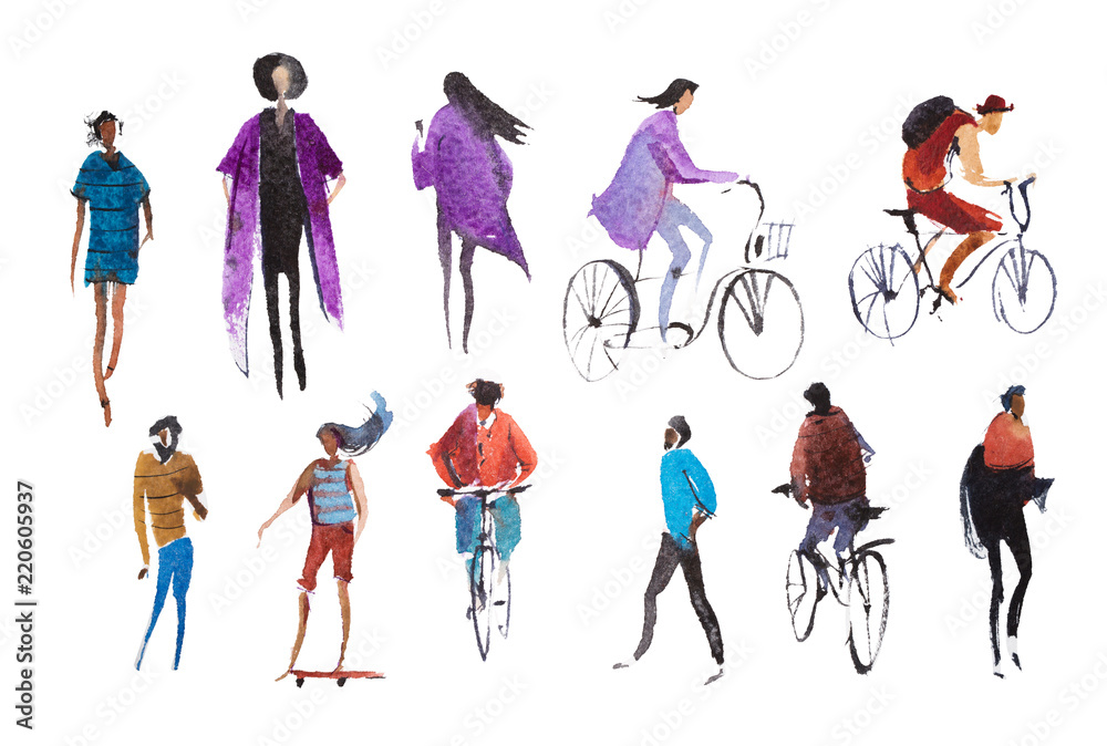 Male and female characters people performing summer outdoor activities. Male and female characters people performing summer outdoor activities.