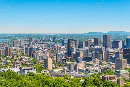 Skyline view from Mount Royal hill at the Montreal city in Canada