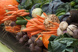closeup of fresh organic vegetables assortment at the market