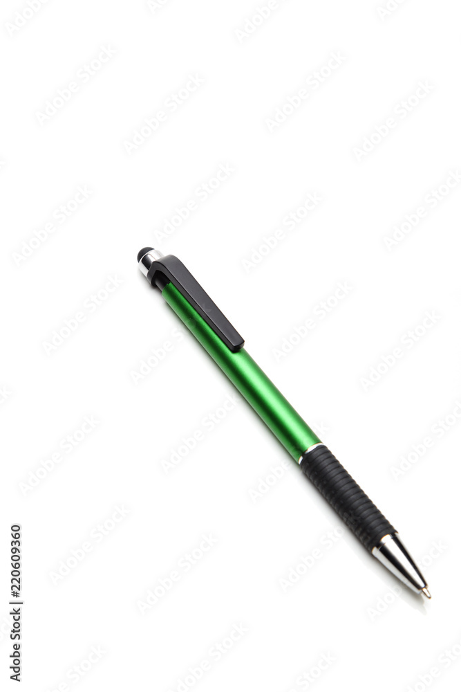 Green pen on white background Green pen on white background