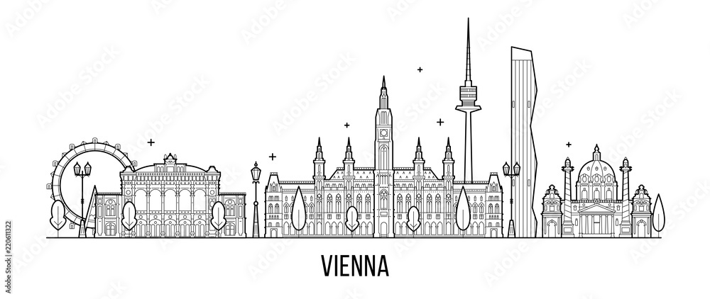 Vienna skyline, Austria big city building vector