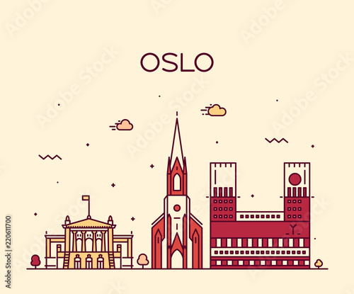 Oslo city skyline Norway vector linear style city