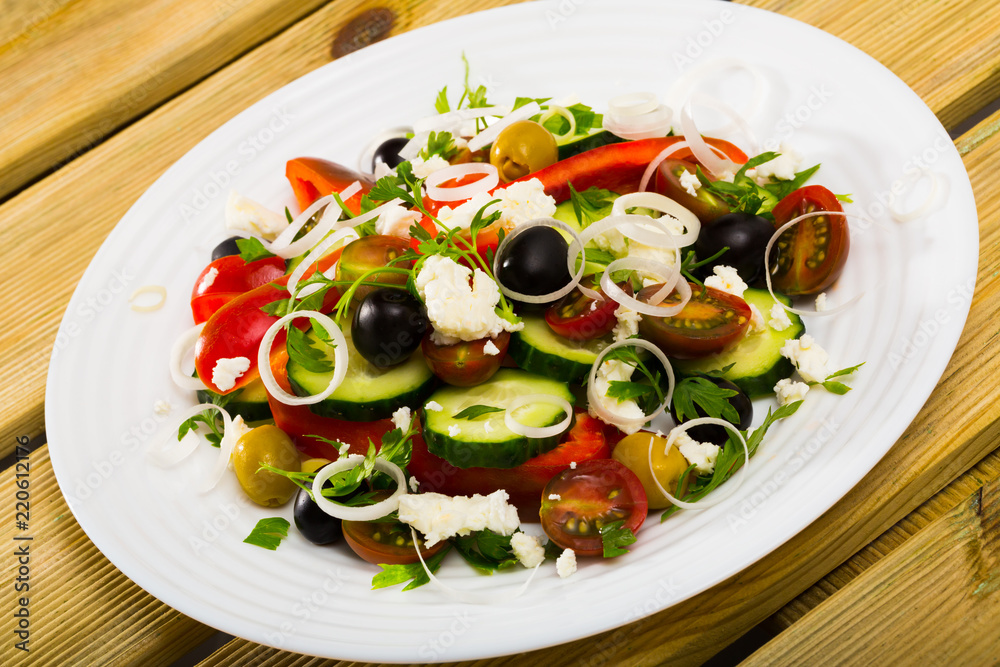 Dish of Balkan cuisine Shopska salad