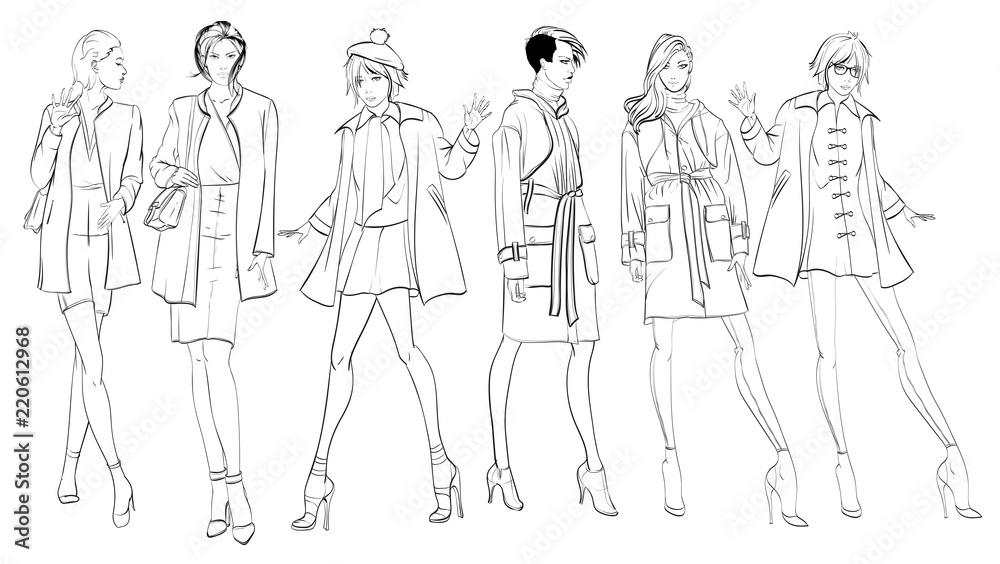 Stylish fashion models. Pretty young girls. Fashion girls Sketch Stylish fashion models. Pretty young girls. Fashion girls Sketch