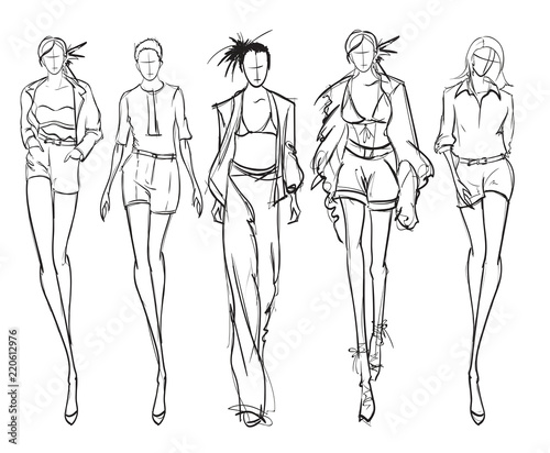 Stylish fashion models. Pretty young girls. Fashion girls Sketch Print