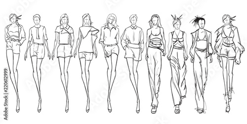 Stylish fashion models. Pretty young girls. Fashion girls Sketch Print photo