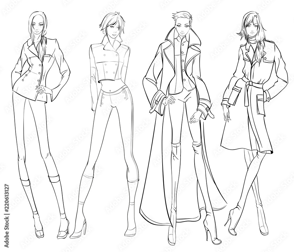 Stylish fashion models. Pretty young girls. Fashion girls Sketch Stylish fashion models. Pretty young girls. Fashion girls Sketch