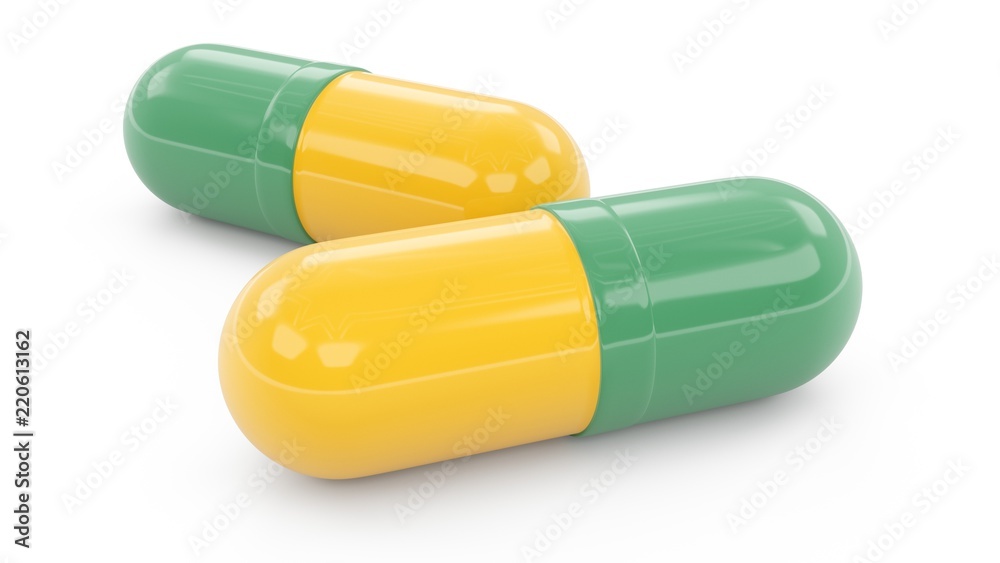 3D rendering Capsule pills isolated on white 3D rendering Capsule pills isolated on white