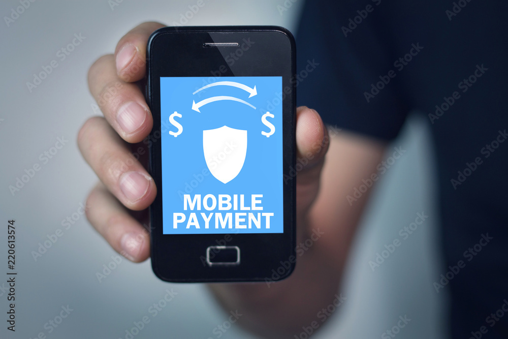 Man showing phone. Concept of mobile phone payment Man showing phone. Concept of mobile phone payment