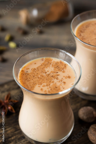 Traditional Indian masala tea. Spicy tea with aromatic spices and milk.