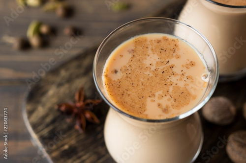 Traditional Indian masala tea. Spicy tea with aromatic spices and milk.