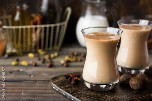 Traditional Indian masala tea. Spicy tea with aromatic spices and milk.