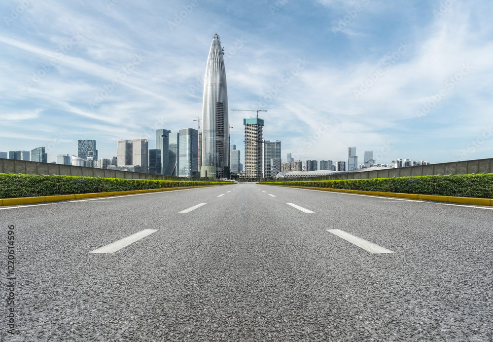 Fototapeta premium city road through modern buildings in shenzhen