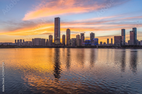 shenzhen skyline and modern buildings at dusk, cityscape of China. © hallojulie