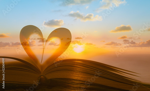 Photography Book heart against beautiful sunset