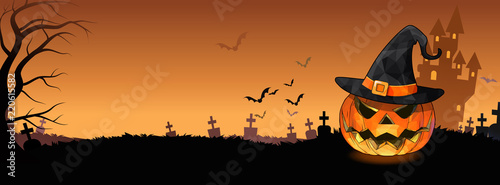 Jack the pumpkin on graveyard halloween banner