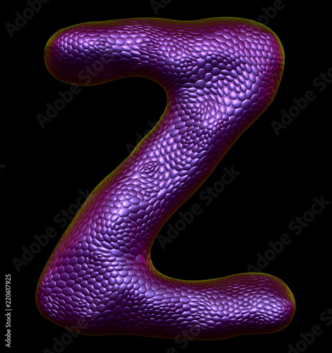 Letter Z made of natural purple snake skin texture isolated on black. photo