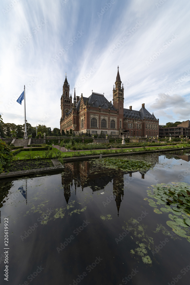 THE HAGUE, 30 August 2018 - Sunny day in the garden of the Peace Palace, seat of the International Court of Justice, principal judicial organ of the United Nations, Netherlands