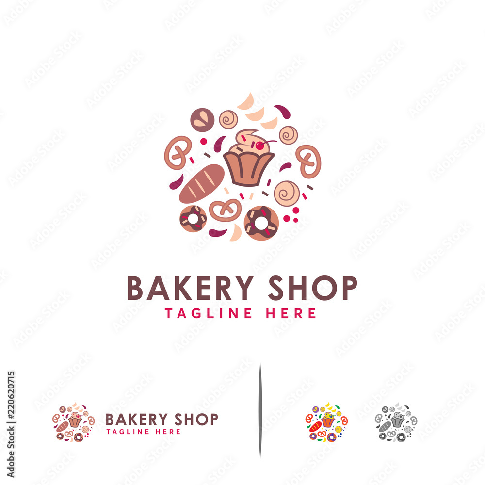 Bakery shop Logo design vector template linear style, Sweet Bread and ...