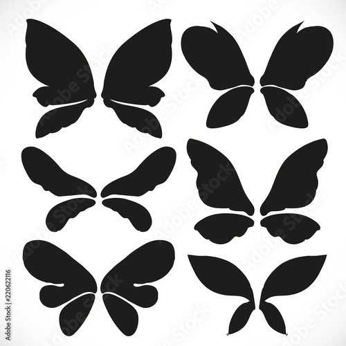 Black silhouette of fairy wings different form for cutting set 4 isolated on a white background