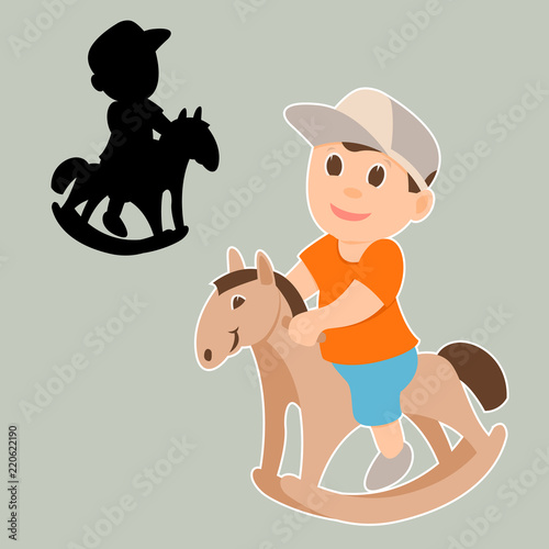 boy on  rocking horse  vector illustration flat style 