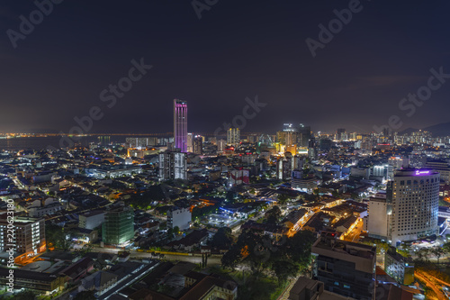 Wallpaper Mural Aerial view of Penang night cityscape with illuminated  building and busy circulation streets Torontodigital.ca