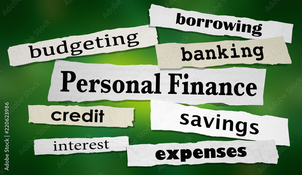 Personal Finance Saving Money Budget Headlines 3d Illustration - obrazy, fototapety, plakaty 