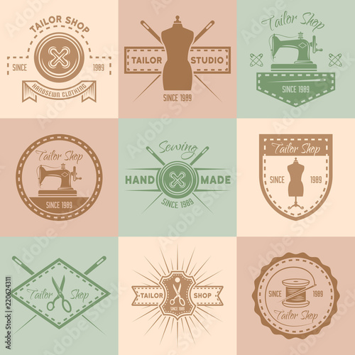 Set of tailor shop vector colored vintage emblems