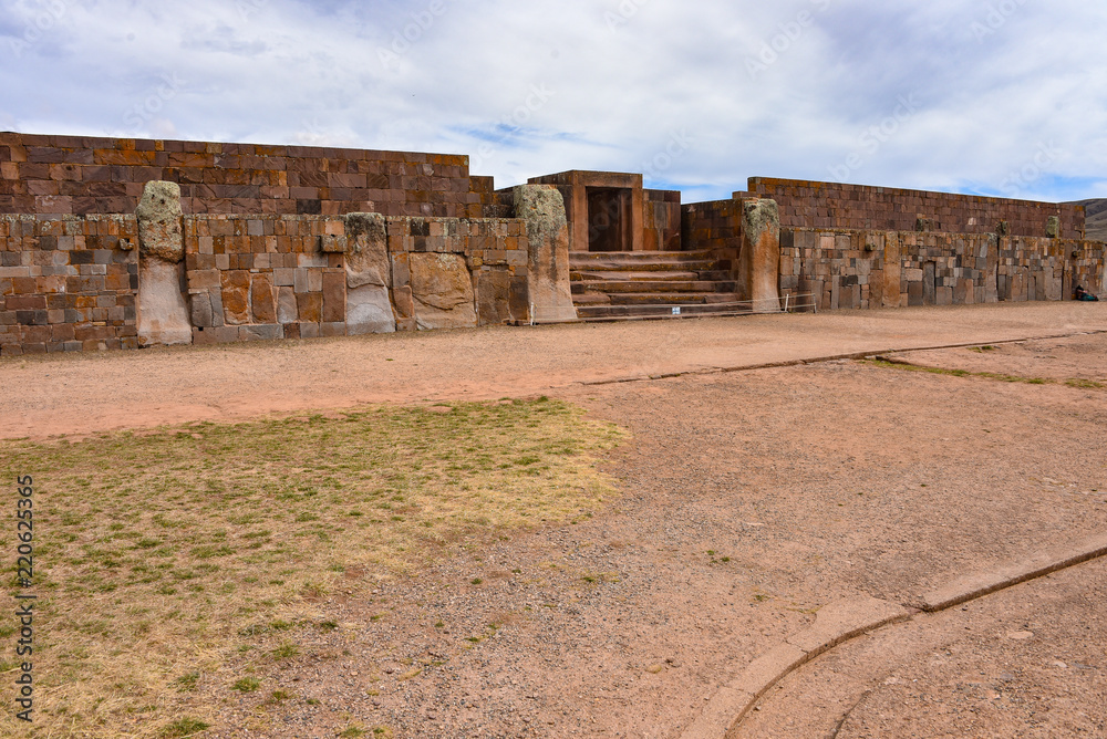 The Kalassaya Gate at the Tiwanaku archaeological site, a UNESCO world heritage site near La Paz, Bolivia