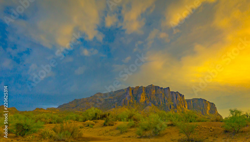 The Superstition Mountains east of Phoenix  Arizona are an icon of the Sonoran Desert and this southwestern state. It is a popular location to hike  explore and photograph